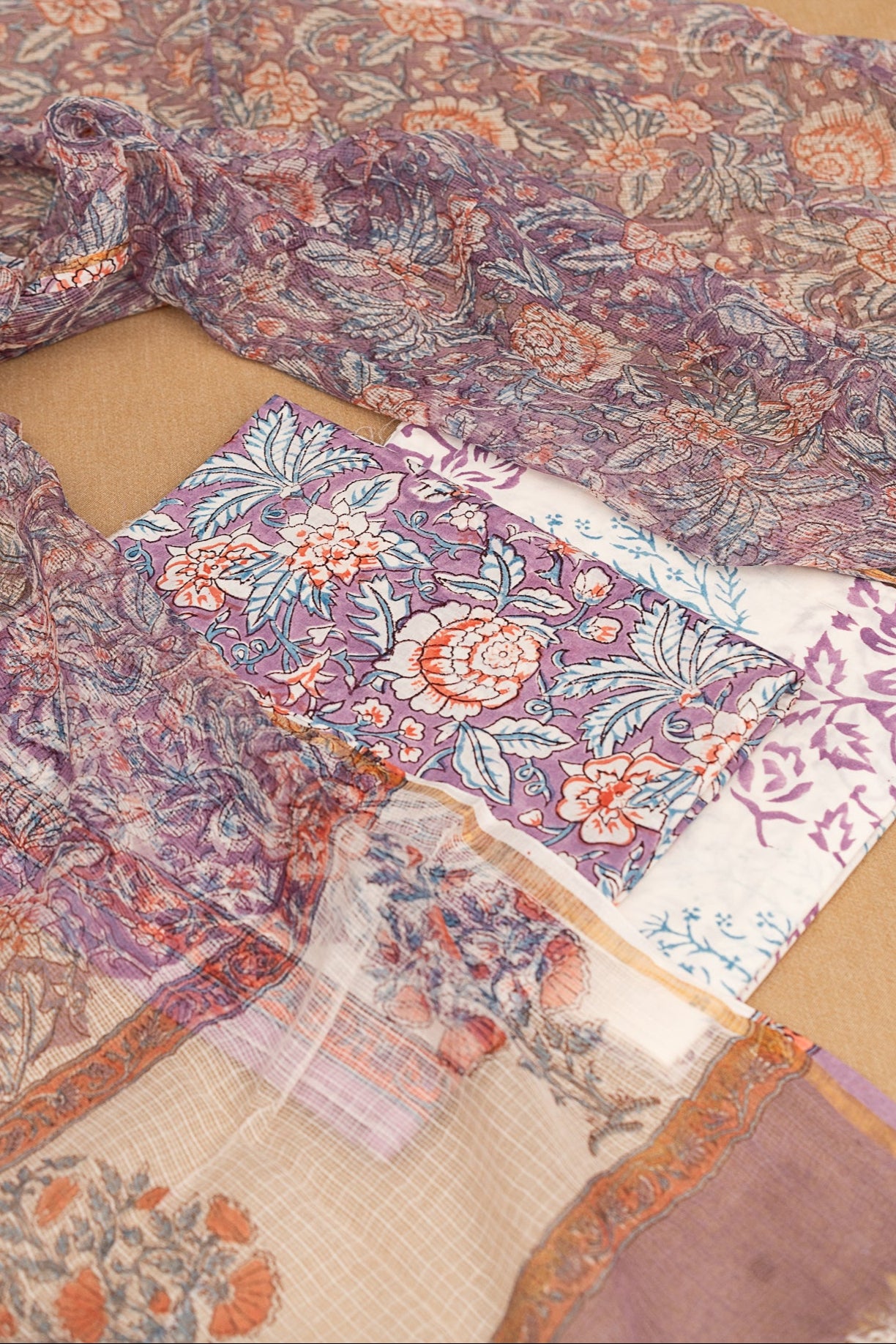 π ππππ¦π§ππ π£π¨π₯π£ππ - Unstitched Cotton 60Γ60 Suit Set with Kota Doria Dupatta (3 Piece Fabric)
